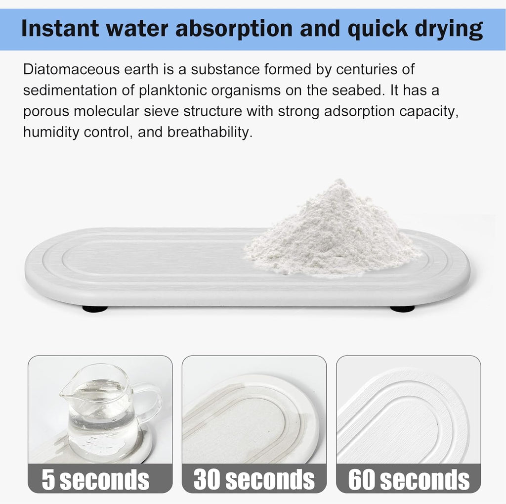 2PCS Water Absorbing Stone Tray, Fast Drying Diatomite Stone Sink Tray, Water Absorbent Diatomite