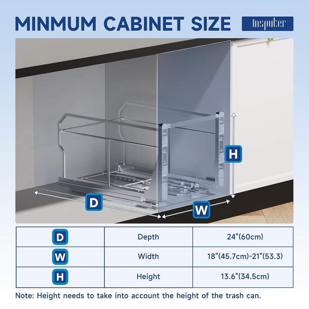 Insputer Double Pull Out Trash Can Under Cabinet with Push to Open Slides, Heavy Duty Under Sink