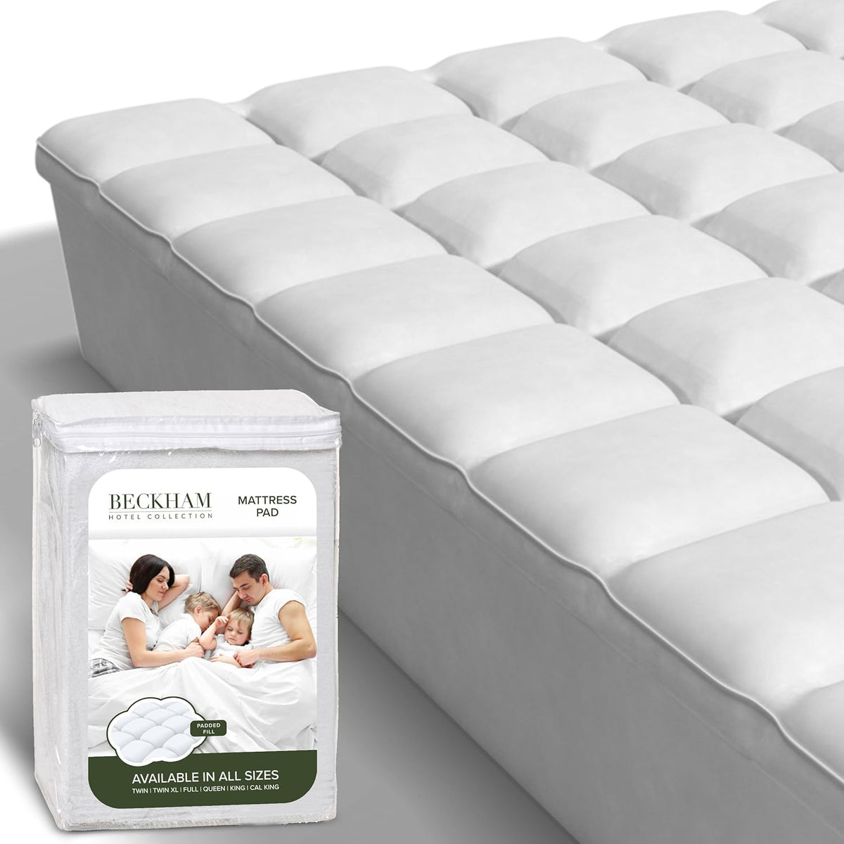 Beckham Hotel Collection Full Size Hybrid Mattress Protector & Pad - Extra Padded, Thick, Plush, &