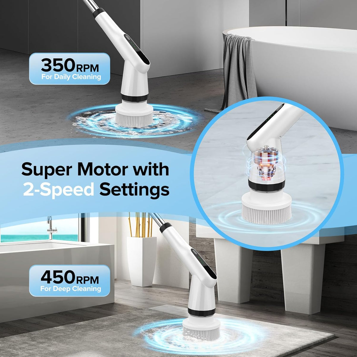 WKY-Electric Spin Scrubber - Upgraded 12-in-1 IPX7 Waterproof Shower Cleaner Brush, Retractable