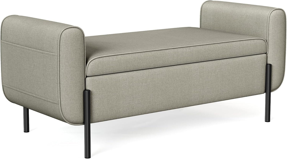 SONGMICS Storage Bench with Armrests, Ottoman with Storage for Living Room, Storage Ottoman Bench