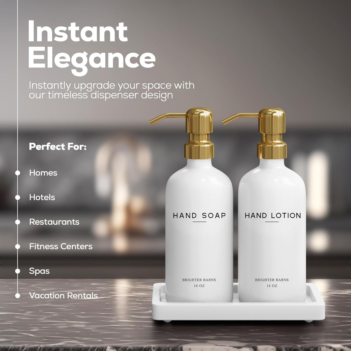 Luxury Glass Soap and Lotion Dispenser Set with Tray by Brighter Barns - Hand Soap Dispenser