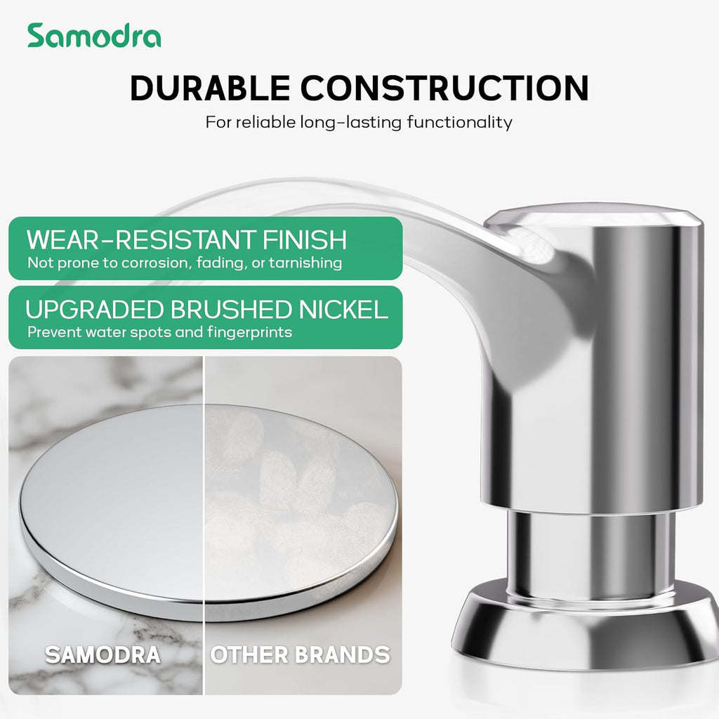 SAMODRA Built in Kitchen Sink Soap Dispenser (Chrome) with 12 oz Large PET Lotion Bottle, Refill