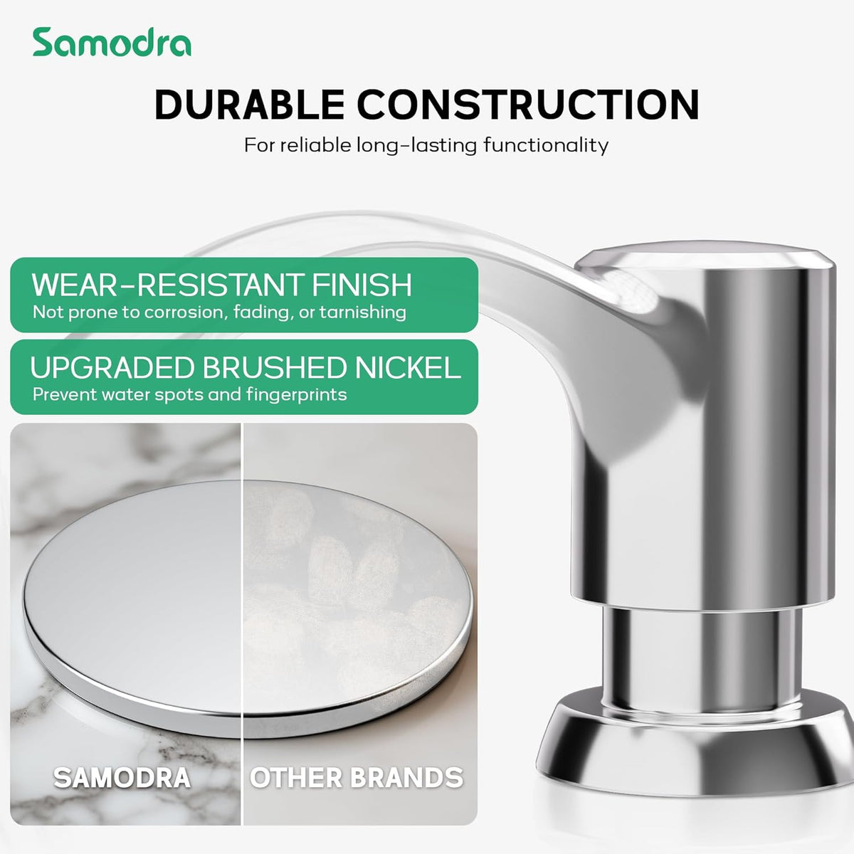 SAMODRA Built in Kitchen Sink Soap Dispenser (Chrome) with 12 oz Large PET Lotion Bottle, Refill