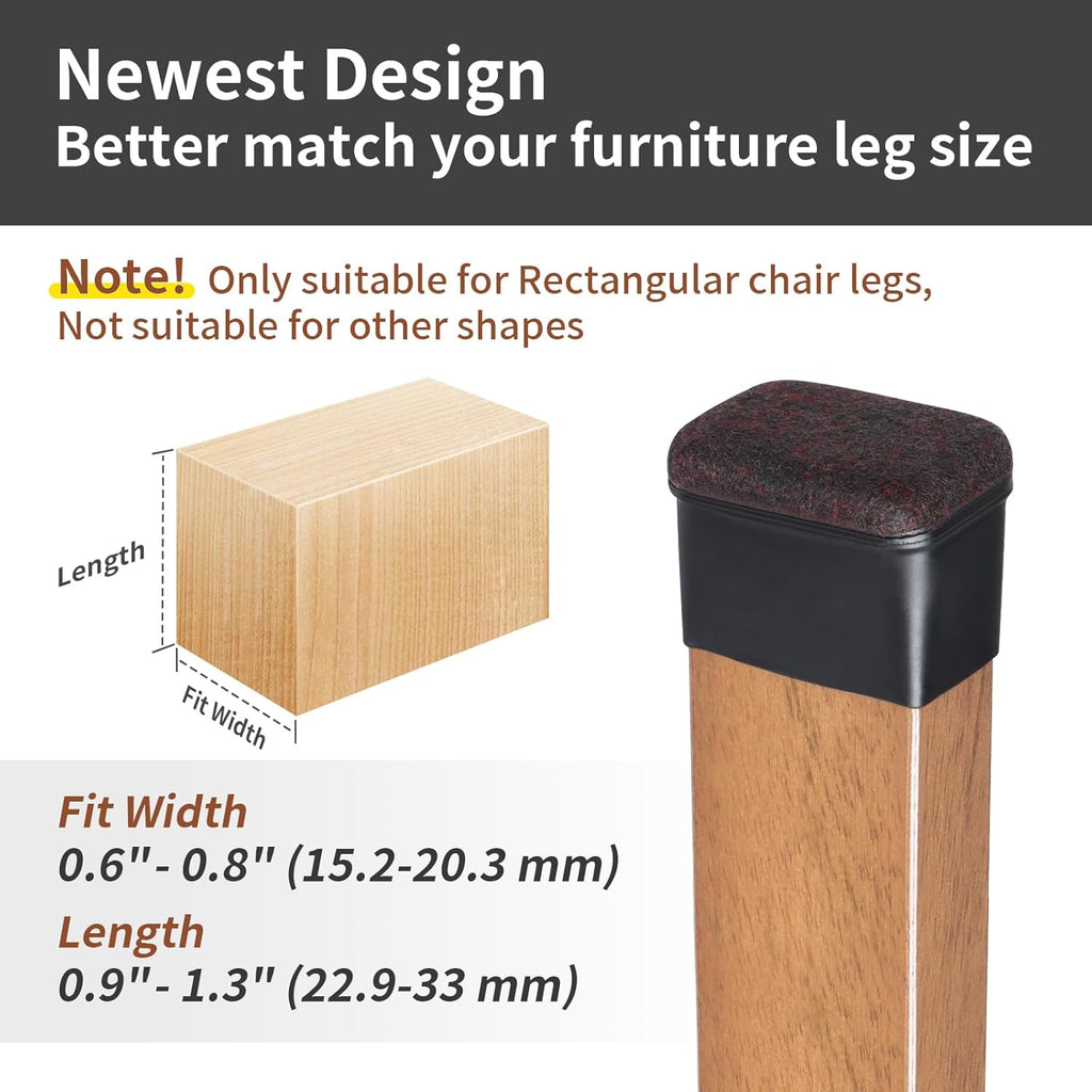 Ezprotekt 16 Pcs Rectangle Black Felt Chair Leg Floor Protectors for Hardwood Floors, Rectangle