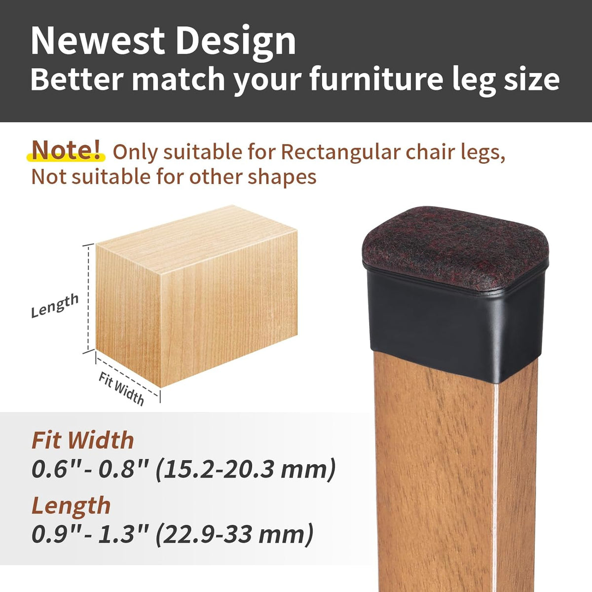 Ezprotekt 16 Pcs Rectangle Black Felt Chair Leg Floor Protectors for Hardwood Floors, Rectangle