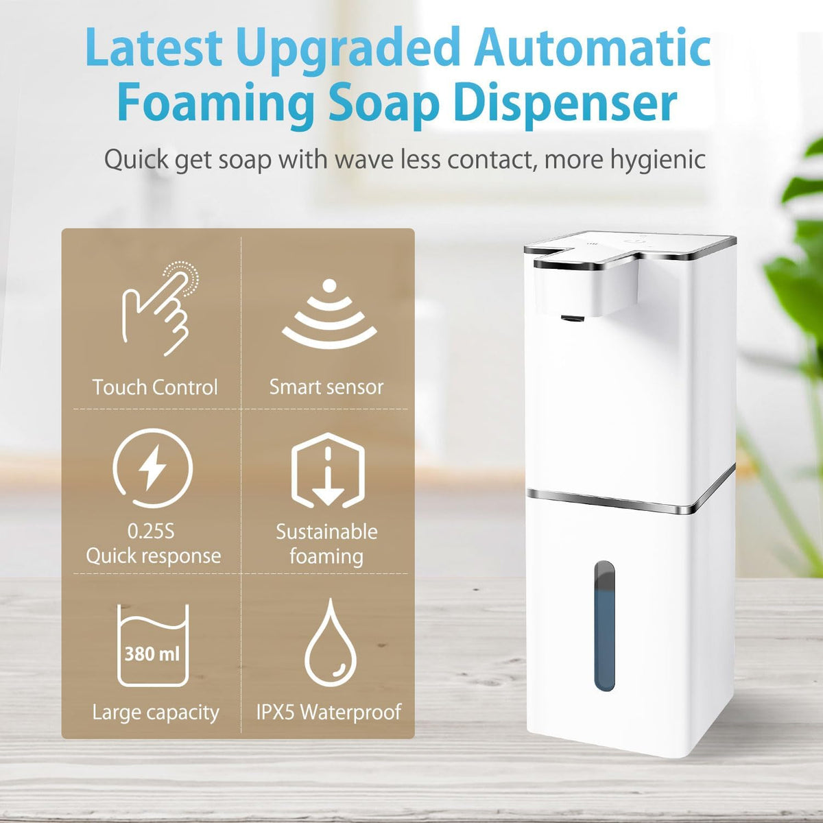Automatic Foaming Soap Dispenser Touchless 380ml/12.8oz Rechargeable Hand Soap Dispenser Wall