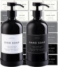 16oz Glass Soap Dispenser with Stainless Steel Pump, 21 Waterproof Labels, Non-Slip Protective