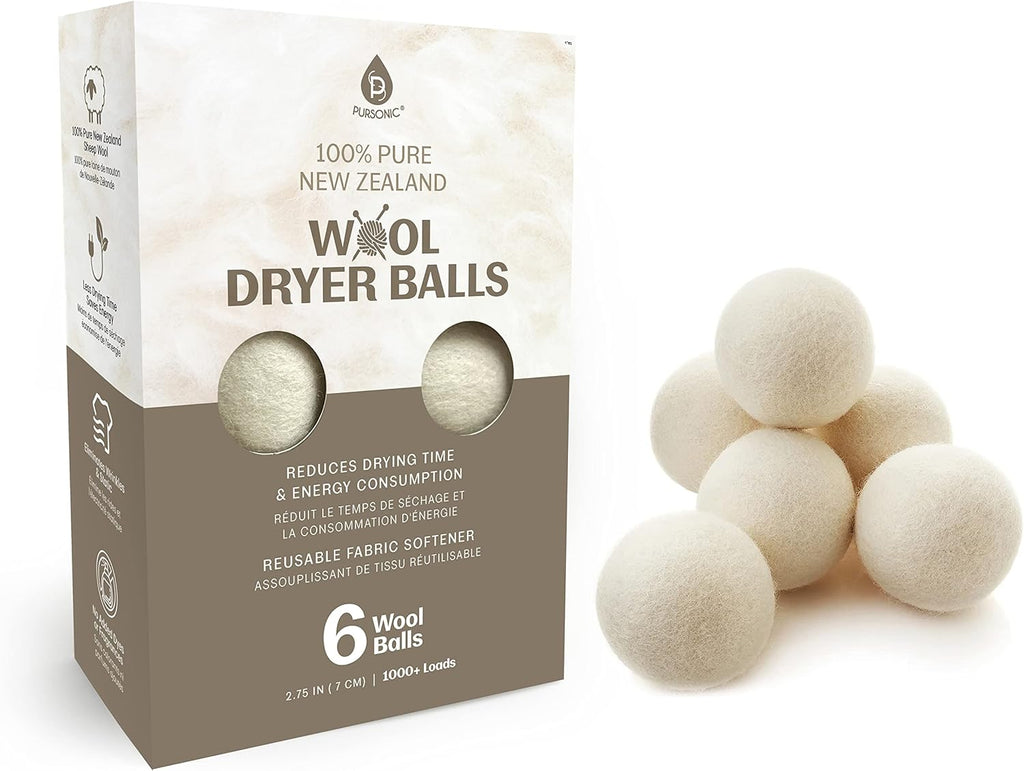 Pursonic Laundry Wool Dryer Balls – Reusable Dryer Balls Made from 100% Pure New Zealand Wool