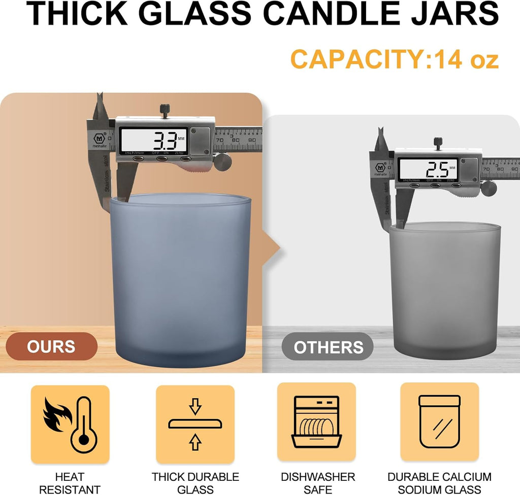 14 OZ Thick Candle Jars for Making Candles 12 Pcs, 3 Wick Empty Jars with Wood Lids for Candle