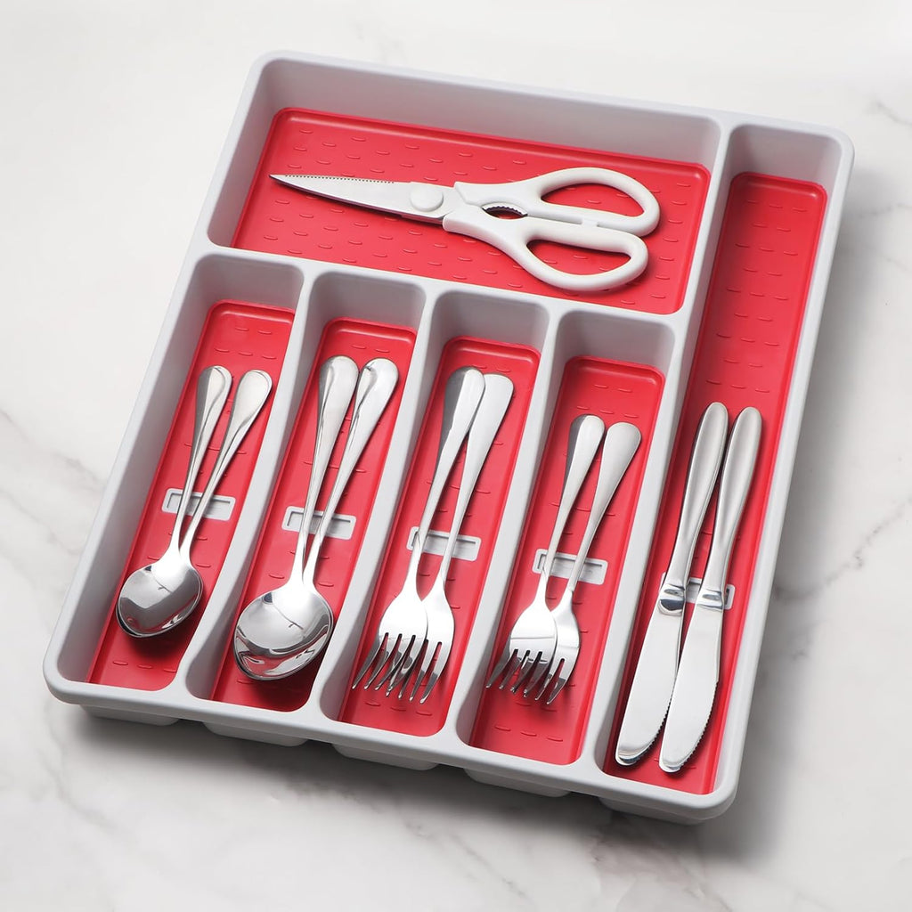 Silverware Organizer with Cutlery Icons，Silverware Tray for Kitchen Drawer，Plastic Flatware