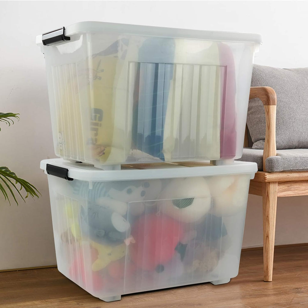Bringer 70 Qt Latching Plastic Storage Containers with Lids, Clear Large Storage Box with Wheels