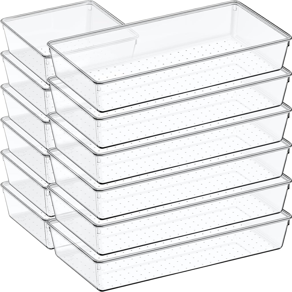 12 Pack Large Clear Plastic Drawer Organizer Set, Acrylic Bathroom Organizer Vanity Trays Dividers