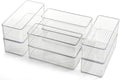 Hudgan 8 Pack Clear Plastic Drawer Organizers Set, Stackable Deep Drawer Organizer for Makeup