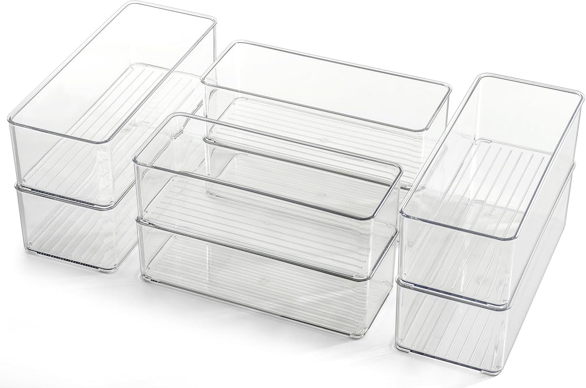 Hudgan 8 Pack Clear Plastic Drawer Organizers Set, Stackable Deep Drawer Organizer for Makeup