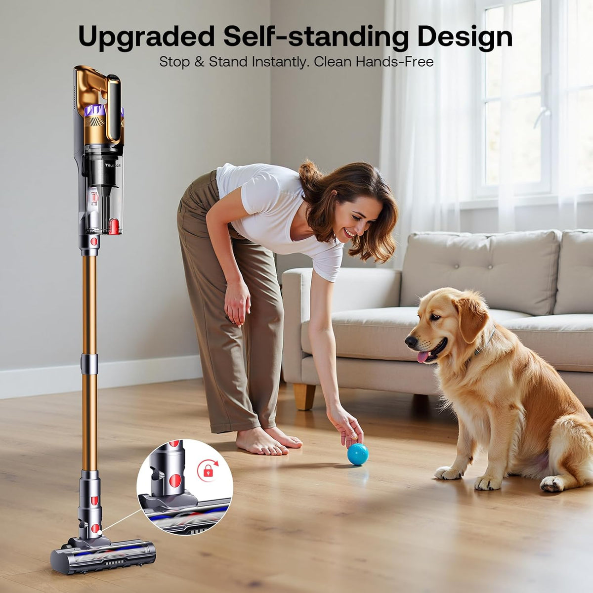 Trucozie Cordless Vacuum Cleaner with Self-Standing, 50 mins Runtime Lightweight Stick Vacuum with