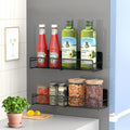 2 Pack Magnetic Spice Rack for Refrigerator, Black Magnetic Shelf with 4 Removable Hooks, Rustproof