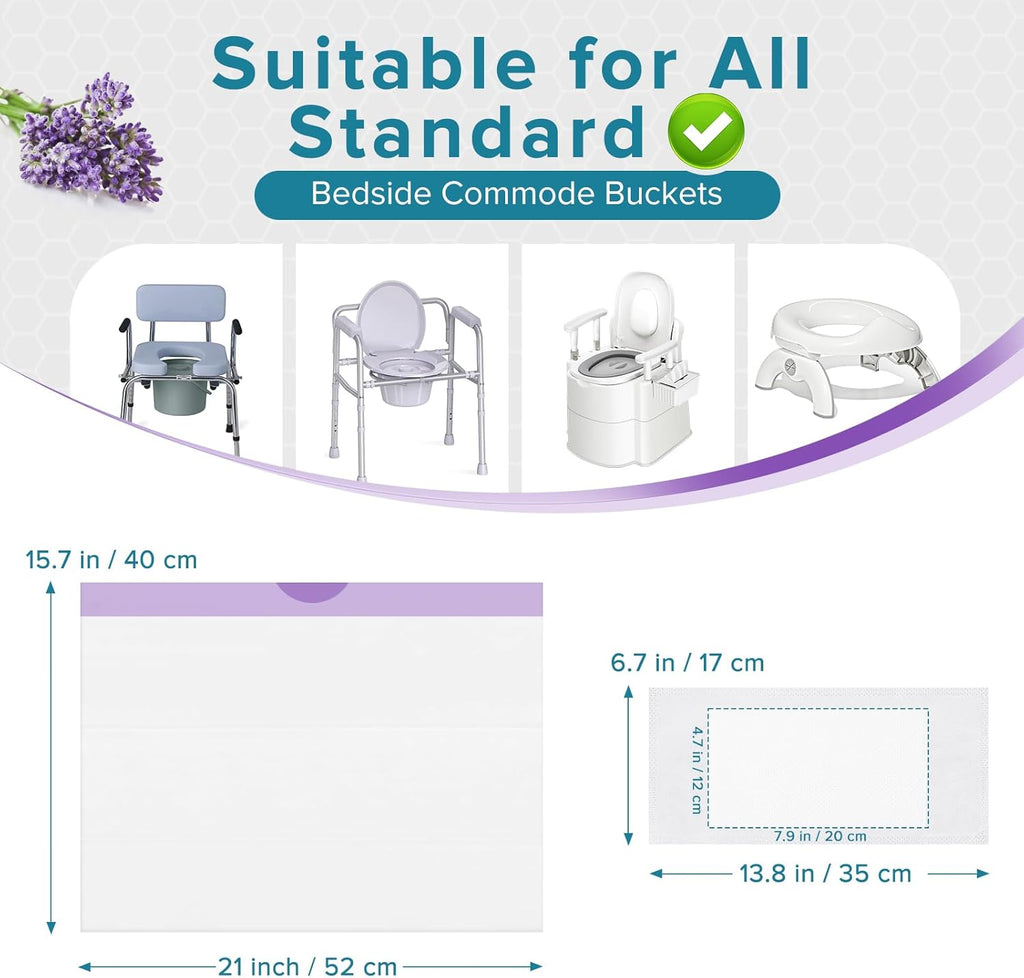 Maliton Bedside Commode Liners with Absorbent Pads, 60 Pack Disposable Bags and 60 Super Absorbent