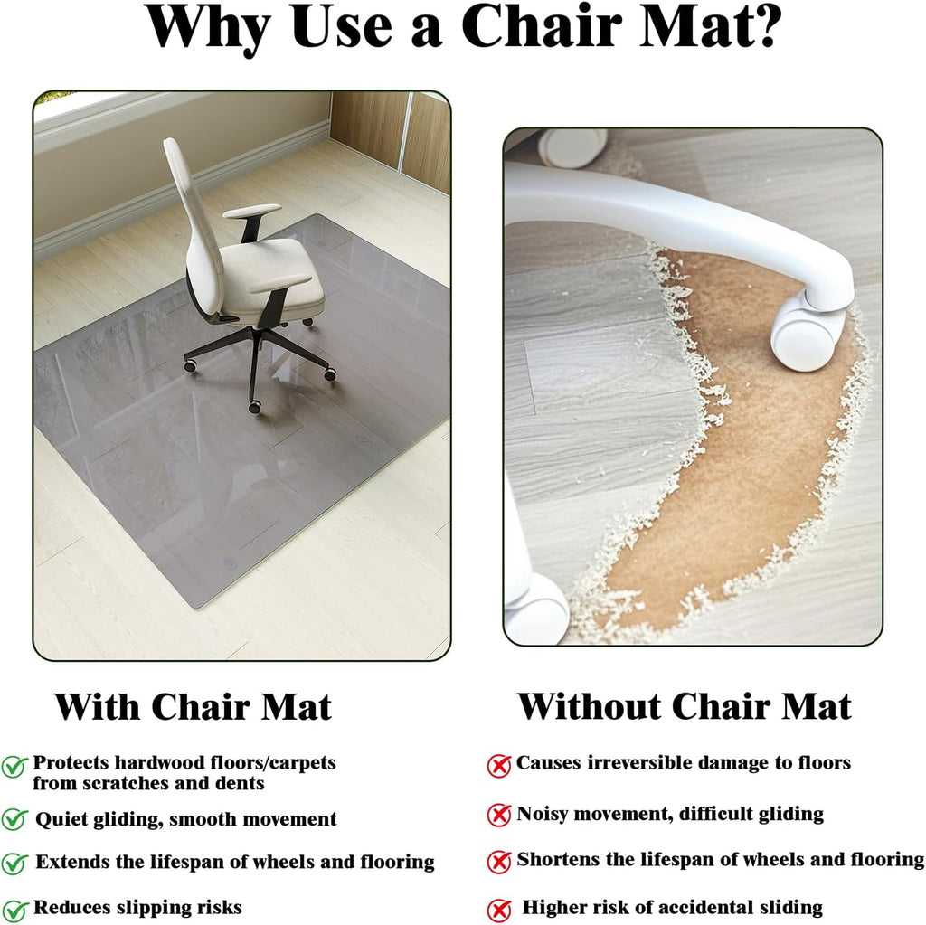 Koonmi Tempered Glass Chair Mat for Hardwood Floors & Carpets, 42" x 48“ Grey Heavy Duty Office