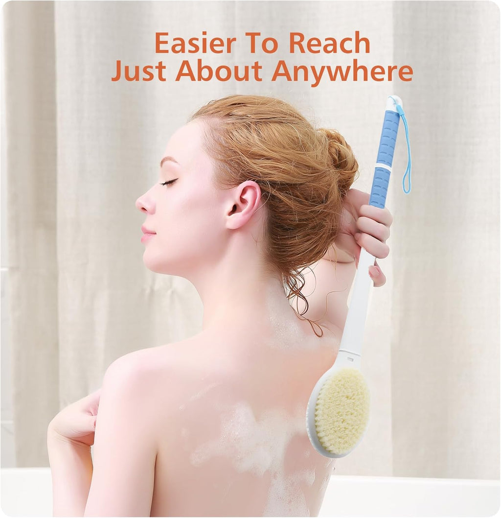 Shower Brush with Soft and Stiff Bristles,18.5" Long Handle Dual-Sided Back Scrubber Bath Brush