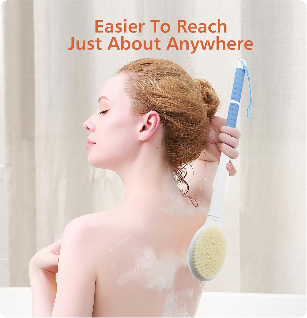 Shower Brush with Soft and Stiff Bristles,18.5" Long Handle Dual-Sided Back Scrubber Bath Brush
