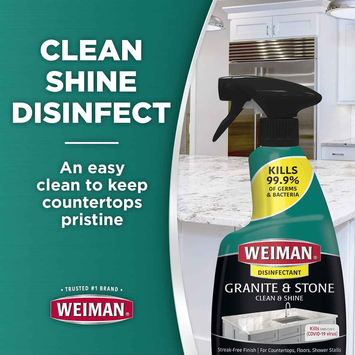 Weiman Disinfectant Granite Daily Clean & Shine (2 Pack with Polishing Cloth) Safely Clean