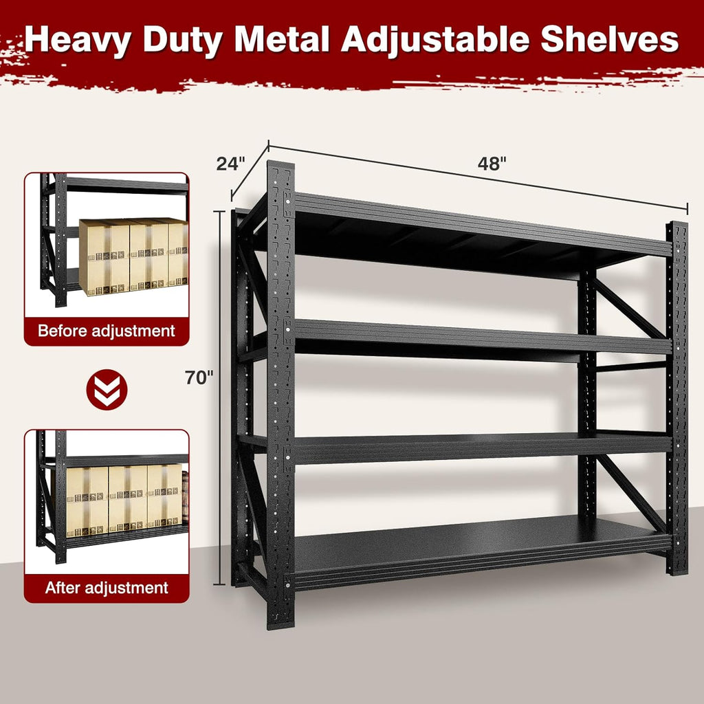 3000LBS Metal Steel Storage Shelves - 48" W Black 4 Tier Heavy Duty Rack Commercial Industrial