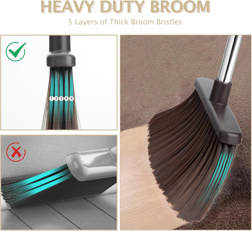 Broom and Dustpan Set with Long Handle, Heavy Dust Broom and Dustpan Combo for Home，Kitchen