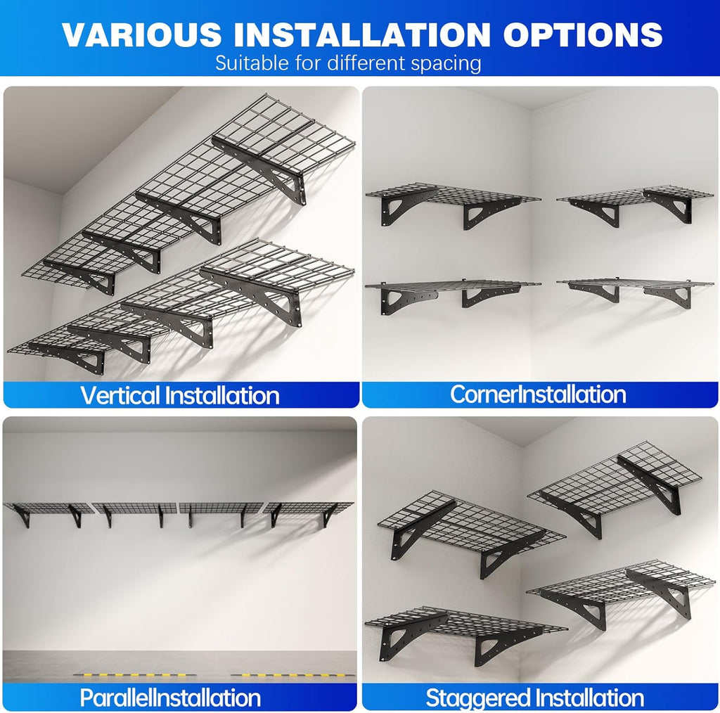 Heavy Duty Garage Wall Shelving, 2x6ft Wall Mounted Storage Shelves for Garage, Closet, Laundry