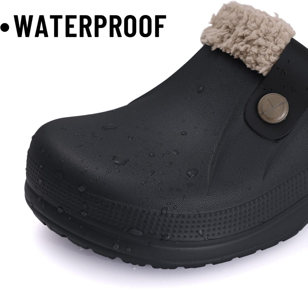 Beslip Classic Fur Lined Clogs Waterproof Winter Fuzzy Slippers for Women Men Indoor and Outdoor