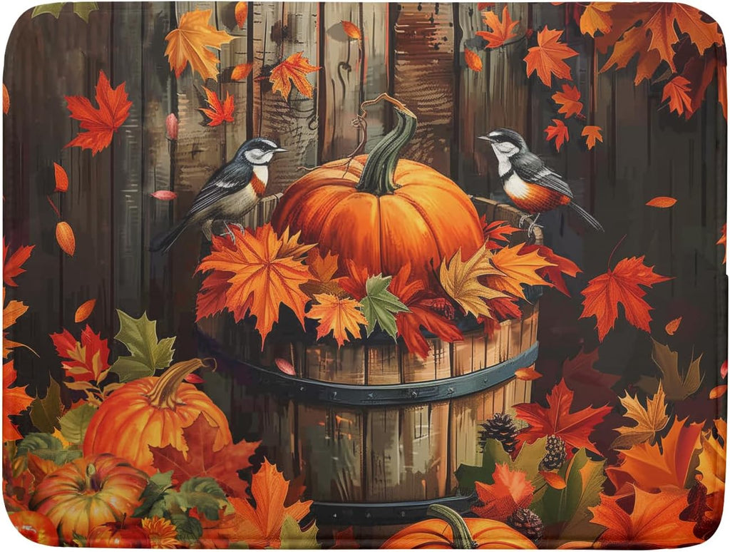 Fall Pumpkin Dish Drying Mat for Kitchen Counter Autumn Pumpkin Dish Mats for Drying 16x18 Inch