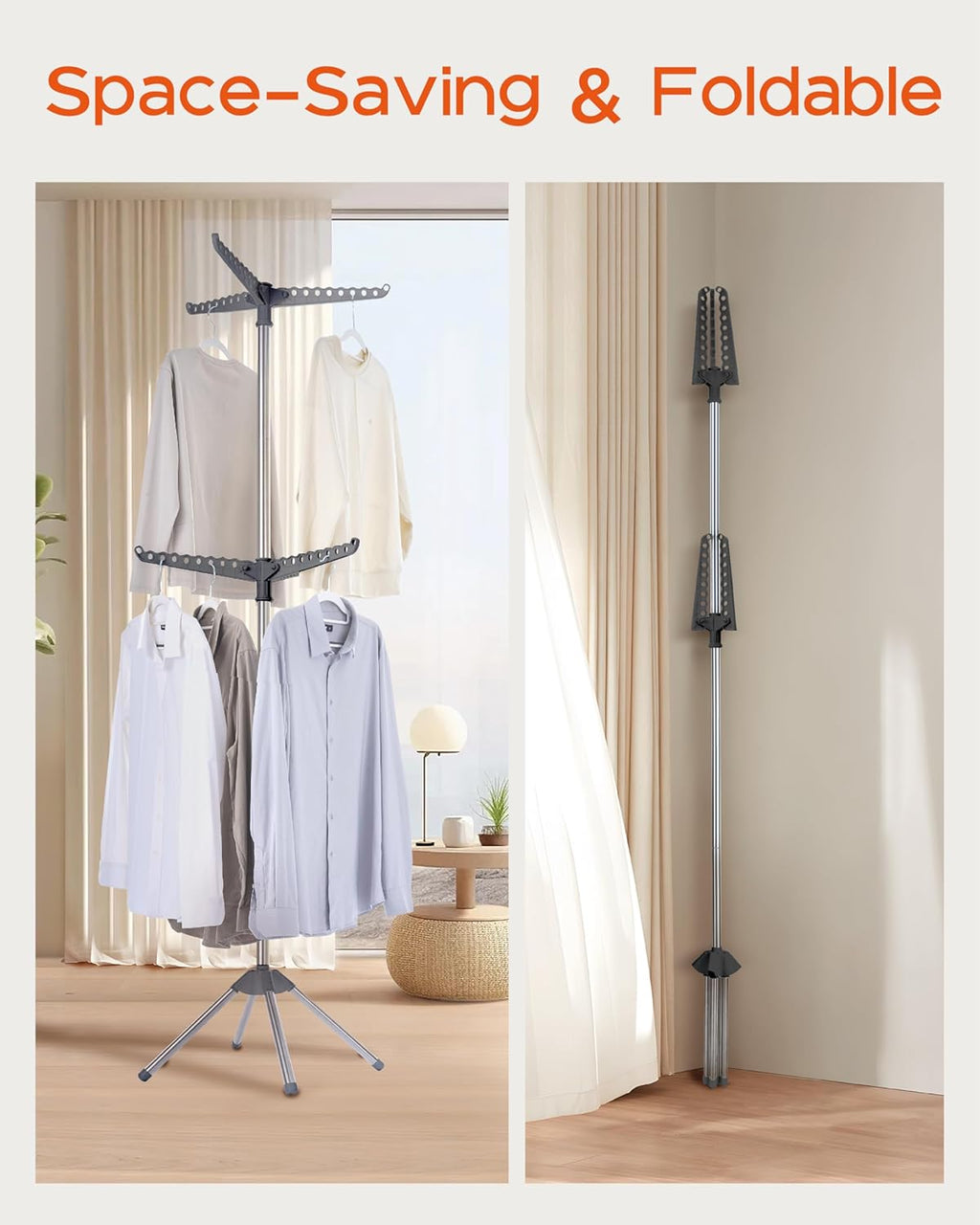 Clothes Drying Rack Foldable, 74.8 inch 2 Tier Laundry Drying Rack with Rotating Clothes Rail for