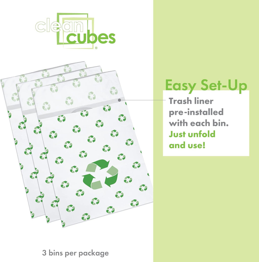 30 Gallon Disposable Pop-Up Trash Cans (3-Pack) with Fitted Bags – Foldable Garbage & Recycling