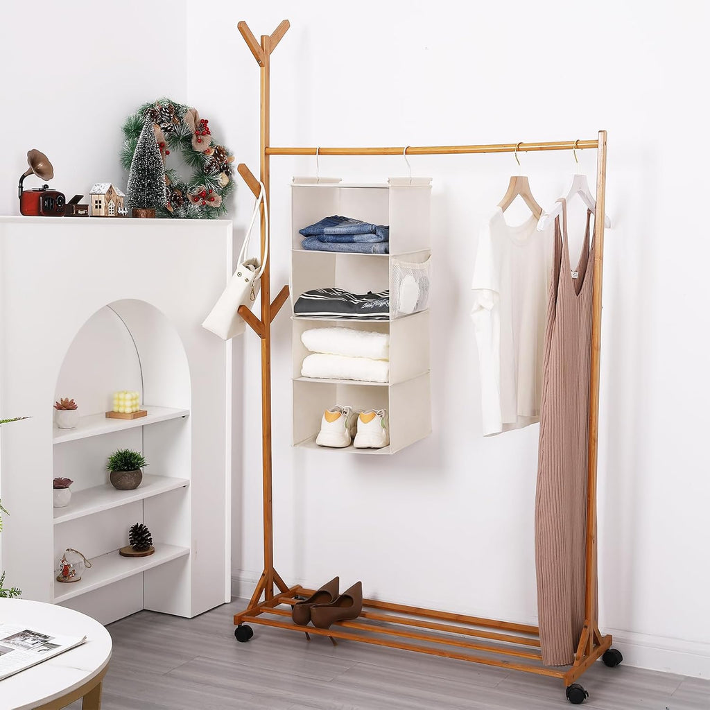 MAX Houser 4 Tier Shelf Hanging Closet Organizer, Closet Hanging Shelf with 2 Sturdy Hooks for