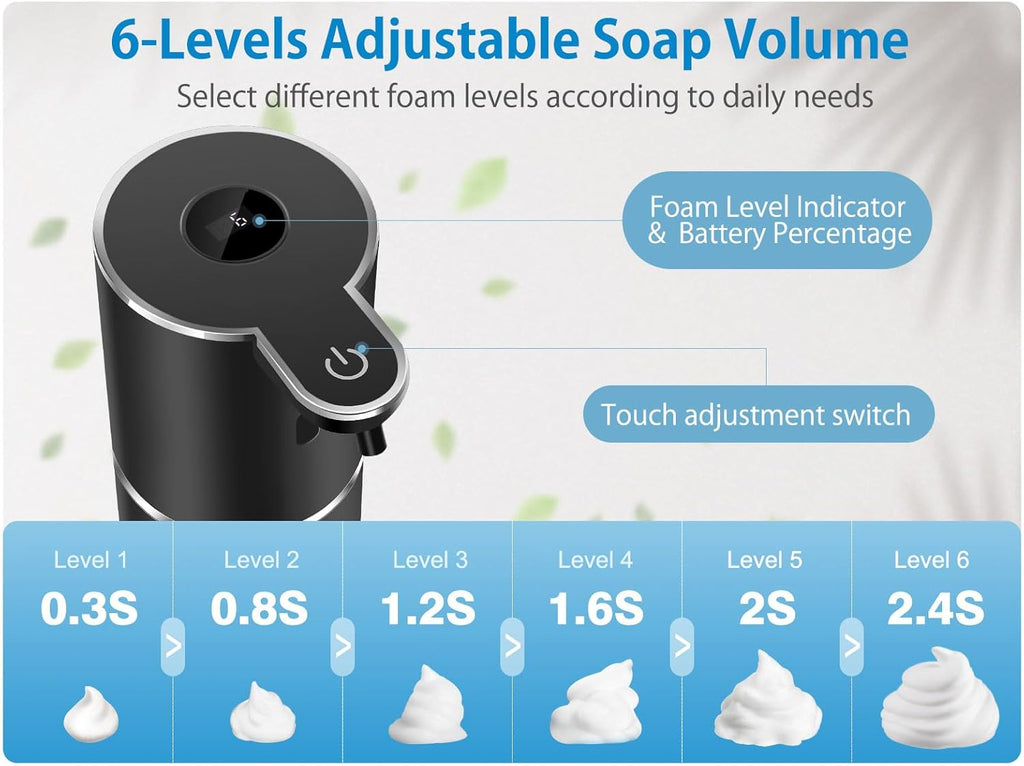 Automatic Foaming Soap Dispenser 12.8oz, Rechargeable & 6 Levels Foaming Adjustable with Digital