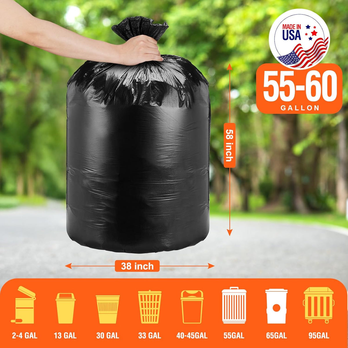 Delxo 55-60 Gallon Black Trash Bags, 100 Count – 0.9 Mil Medium Duty Garbage Bags, Thick, Durable &