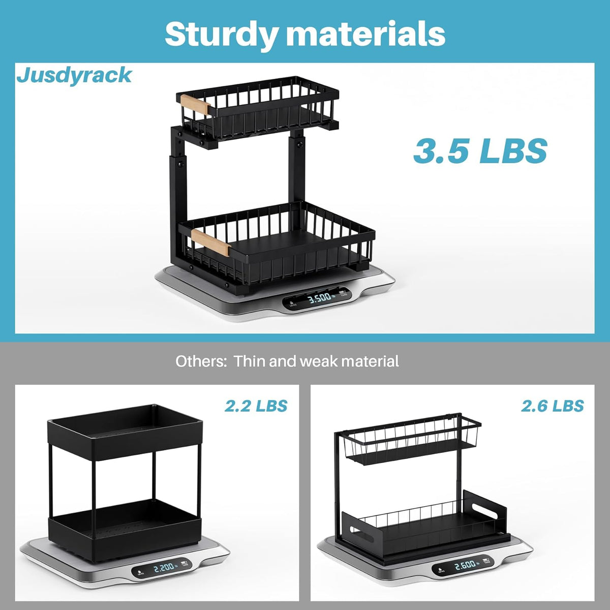 1 Packs 2 Tier Under Sink Organizers, Sliding Pull Out Cabinet Organizer Storage Shelf, Metal