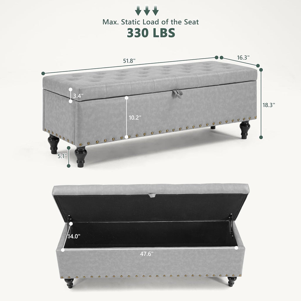 51.8’’ Storage Ottoman Bench, Faux Leather Ottoman with Storages, Window Benches Holds up to