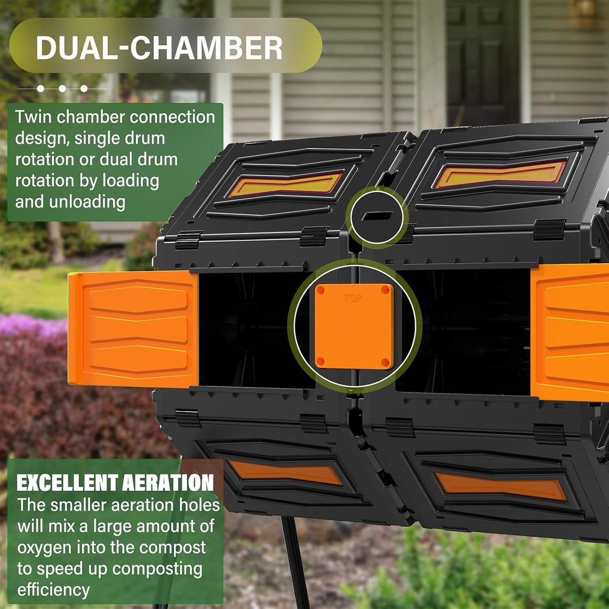 Compost Bin Outdoor, 45 Gallon / 170L Composter Tumbler, 360° Rotating Compost Bin Outdoor