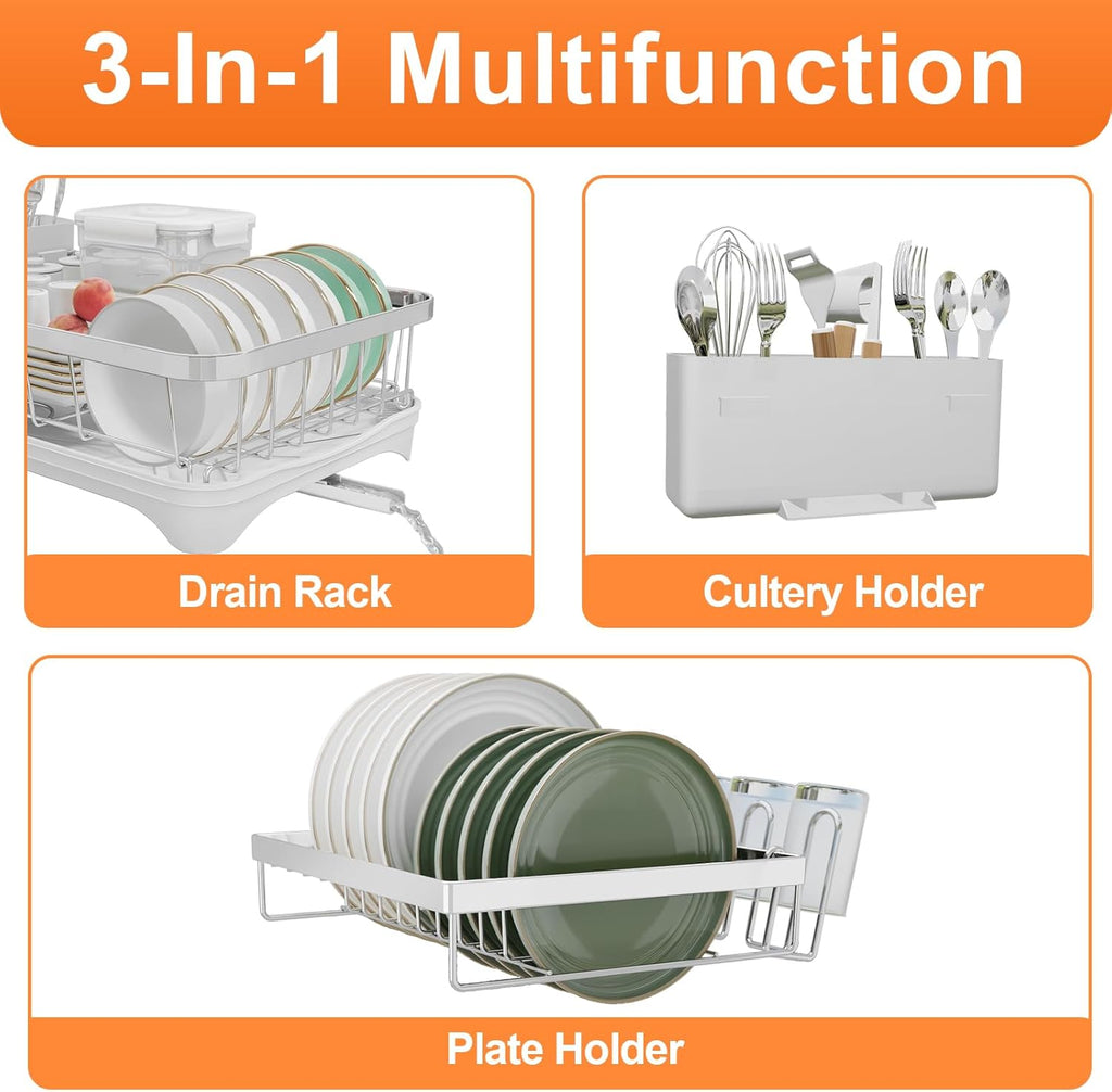 Dish Drying Rack - 304 Stainless Steel Dish Rack for Kitchen Counter, Adjustable Spout