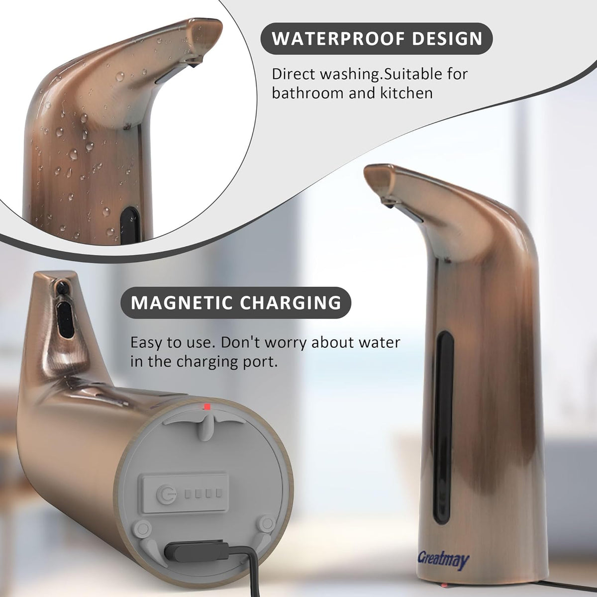 Convenient Automatic Soap Dispenser,4 Adjustable Levels Touchless Hand Sanitizer Pump with Infrared