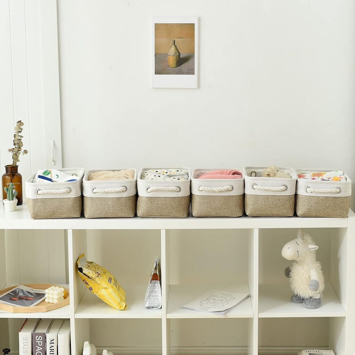 TcaFmac Storage Bins for Shelves - Small 6 Pack Collapsible Storage Basket for Organizing, Fabric