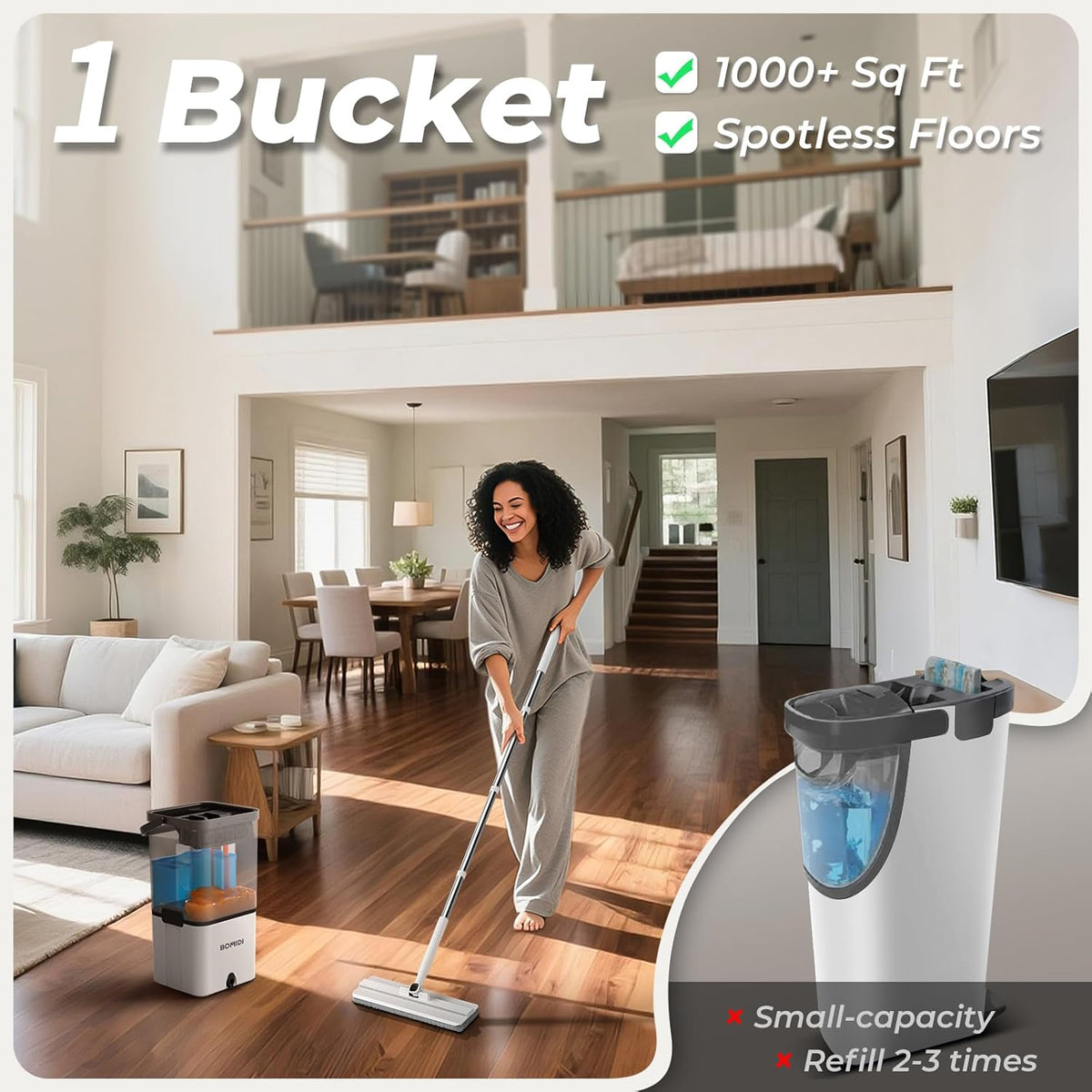 Mop and Bucket Set, Flat Microfiber Mops for Floor Cleaning, Wall Cleaner Mop and Bucket System