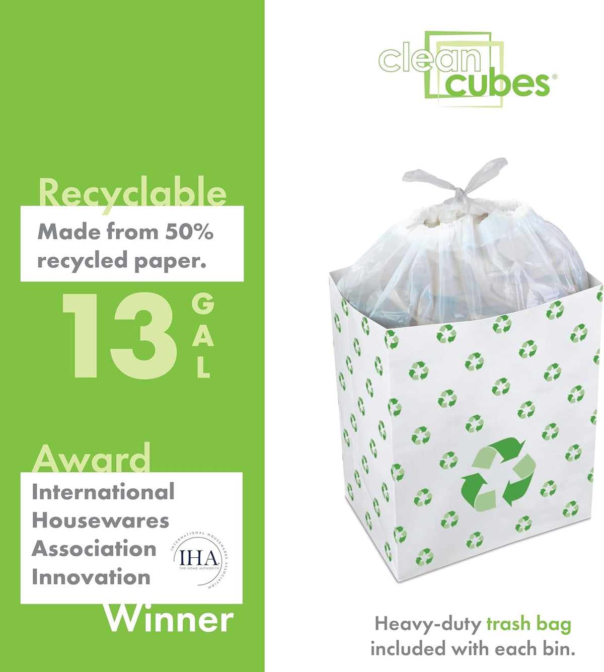 13 Gallon Disposable Pop-Up Trash Cans (3-Pack) with Fitted Bags – Foldable Garbage & Recycling