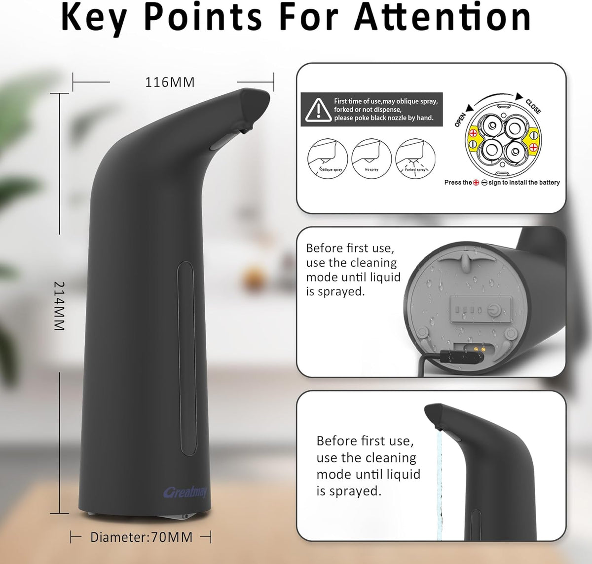 Convenient Automatic Soap Dispenser,4 Adjustable Levels Touchless Hand Sanitizer Pump with Infrared