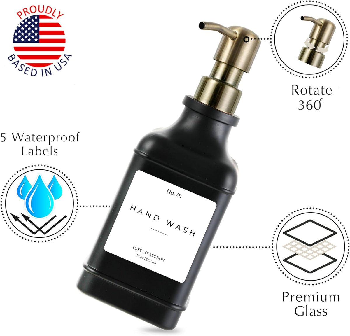 Emerson Essentials Soap Dispenser, Dish Soap Dispenser, Soap Bottle Bathroom Set, Hand Soap