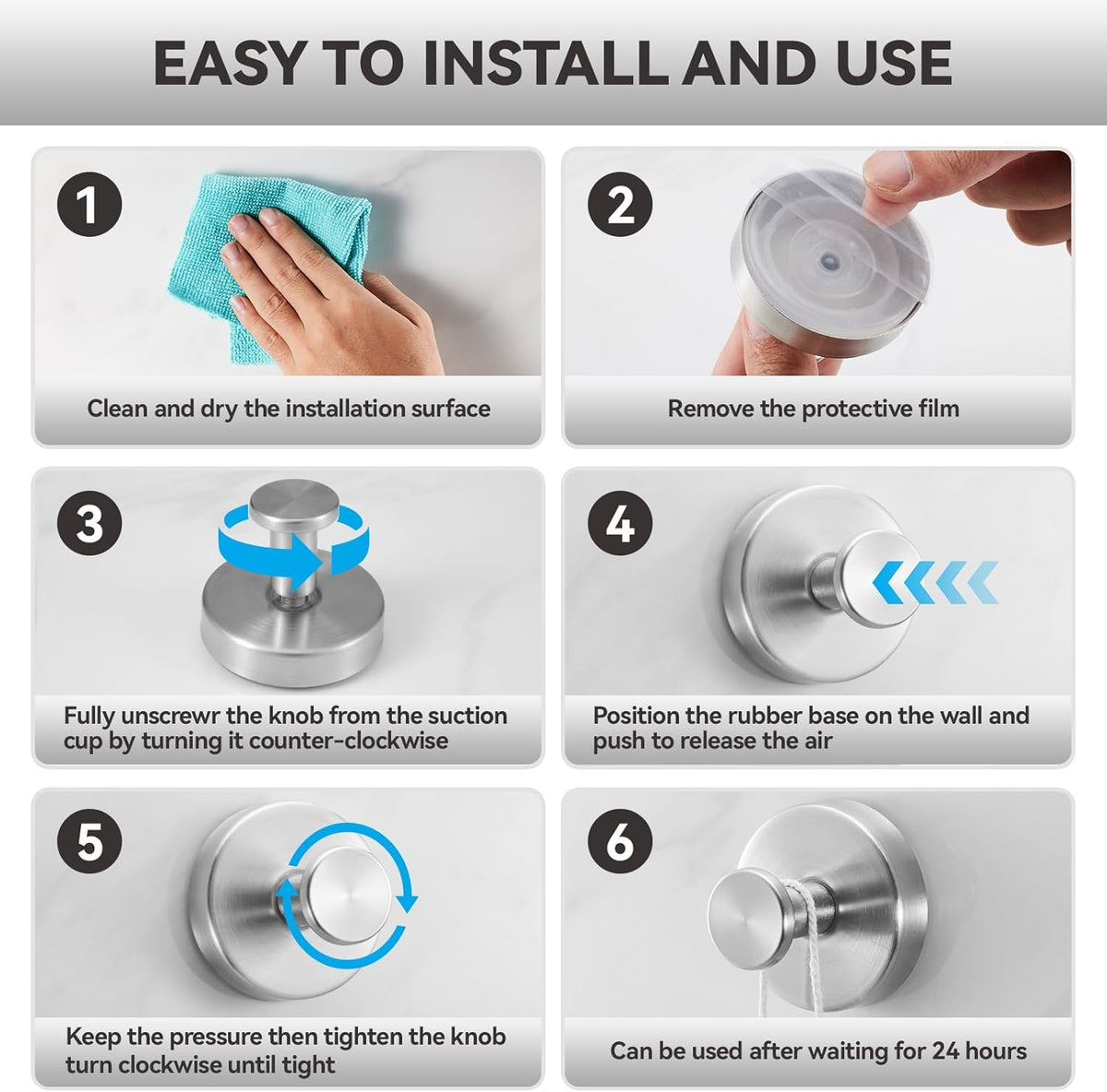 4 PCS Suction Cup Hooks for Shower, Stainless Steel No Drill Suction Towel Hooks, Reusable Sticky
