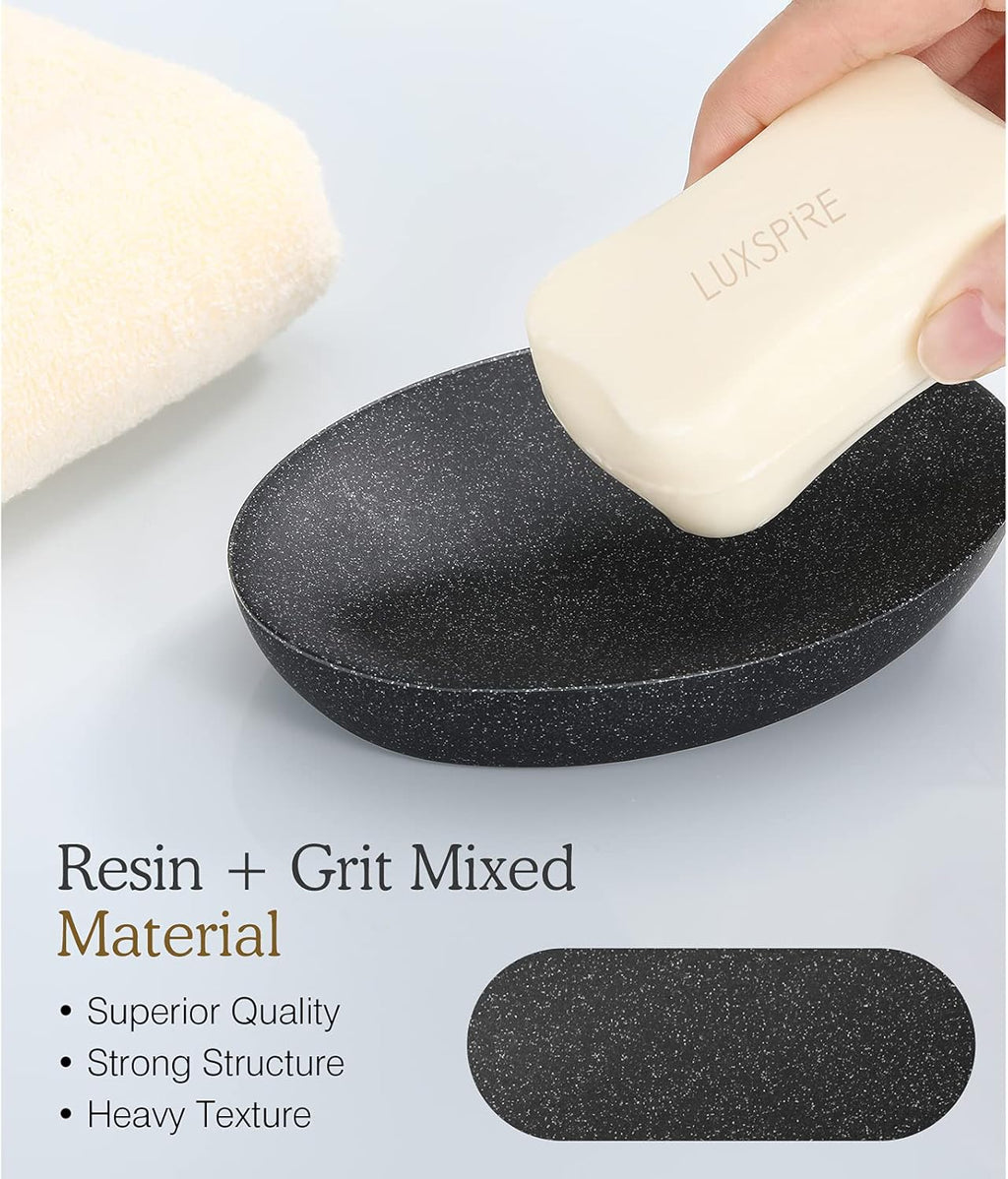 Luxspire Soap Dish, Resin Soap Tray Soap Holder Container Box, Marble Pattern Oval Soap Plate Case