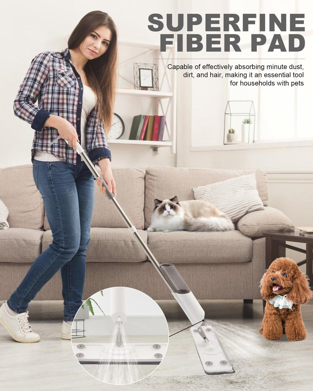 Spray Mop for Floor Cleaning Refillable Bottle with 2 Washable Reusable Microfiber Pads,Mop for