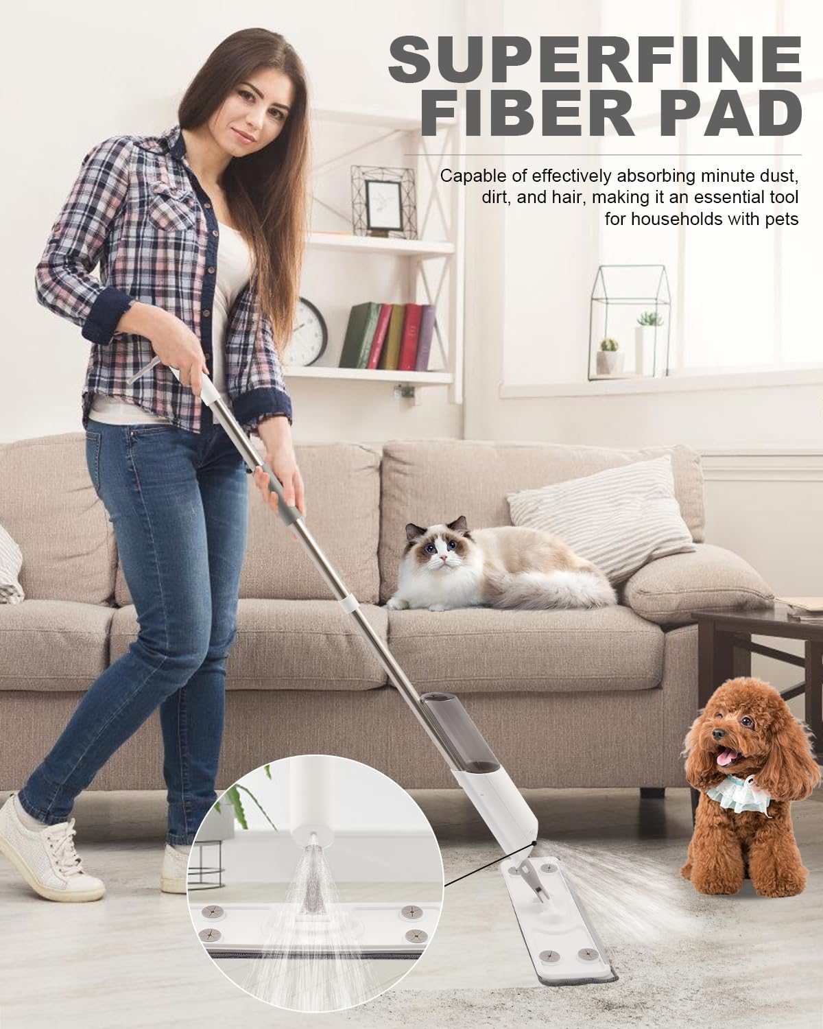 Spray Mop for Floor Cleaning Refillable Bottle with 2 Washable Reusable Microfiber Pads,Mop for